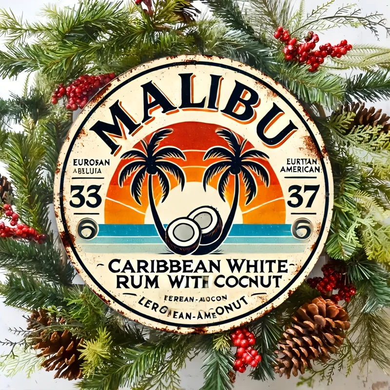 Brass Weight Plate - Винтажная алюминиевая настенная вывеска Malibu Rum