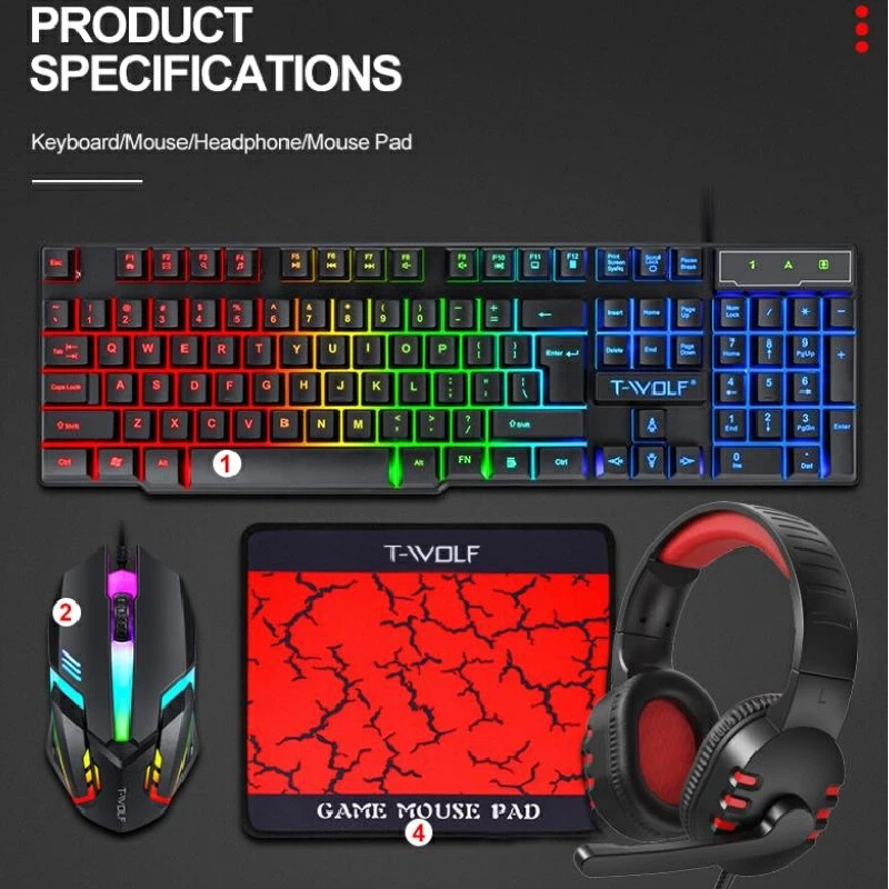 Игровой набор 4-в-1 с RGB-подс – обзор и цена Gaming Keyboard Mouse And Headset Combo