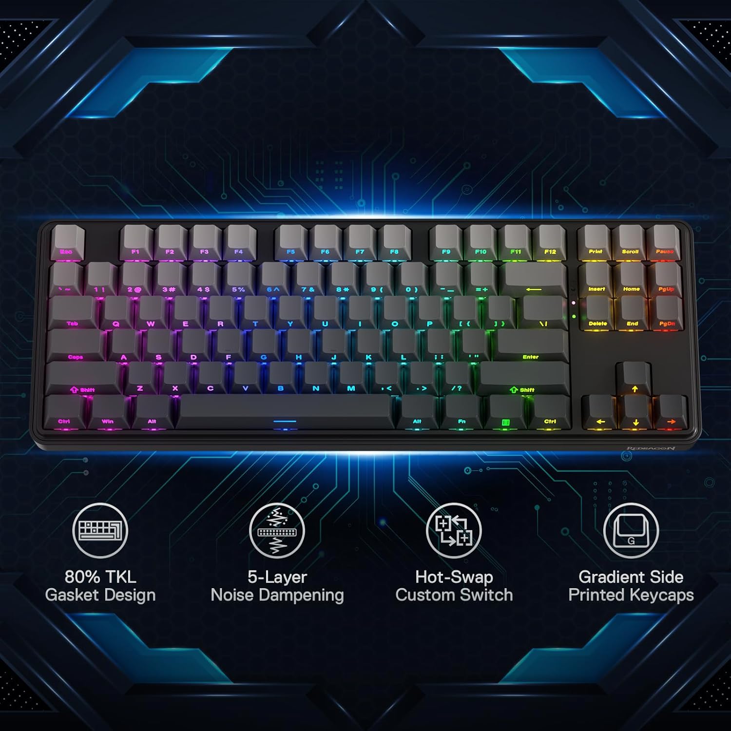 Redragon K707 PRO GB, 80% прок – обзор и цена Gaming Keyboard No Noise